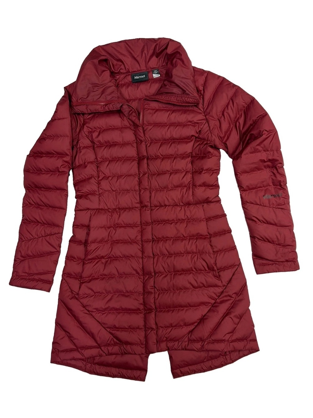 Marmot Women's size XS Burgundy Long Quilted Puffer Coat 700 down fill
